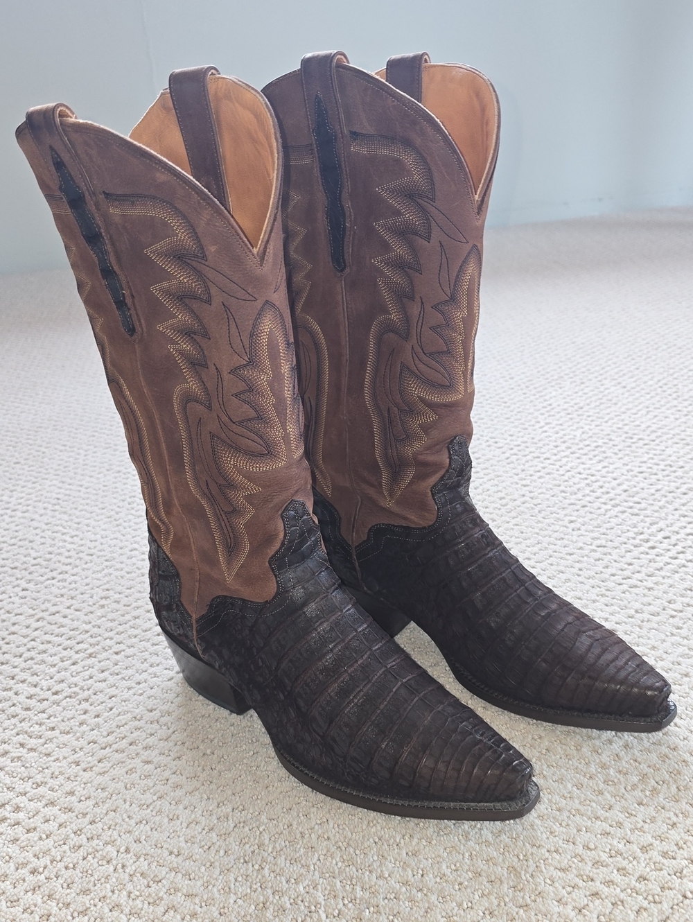 Men's Western Caiman/Leather Cowboy Boots